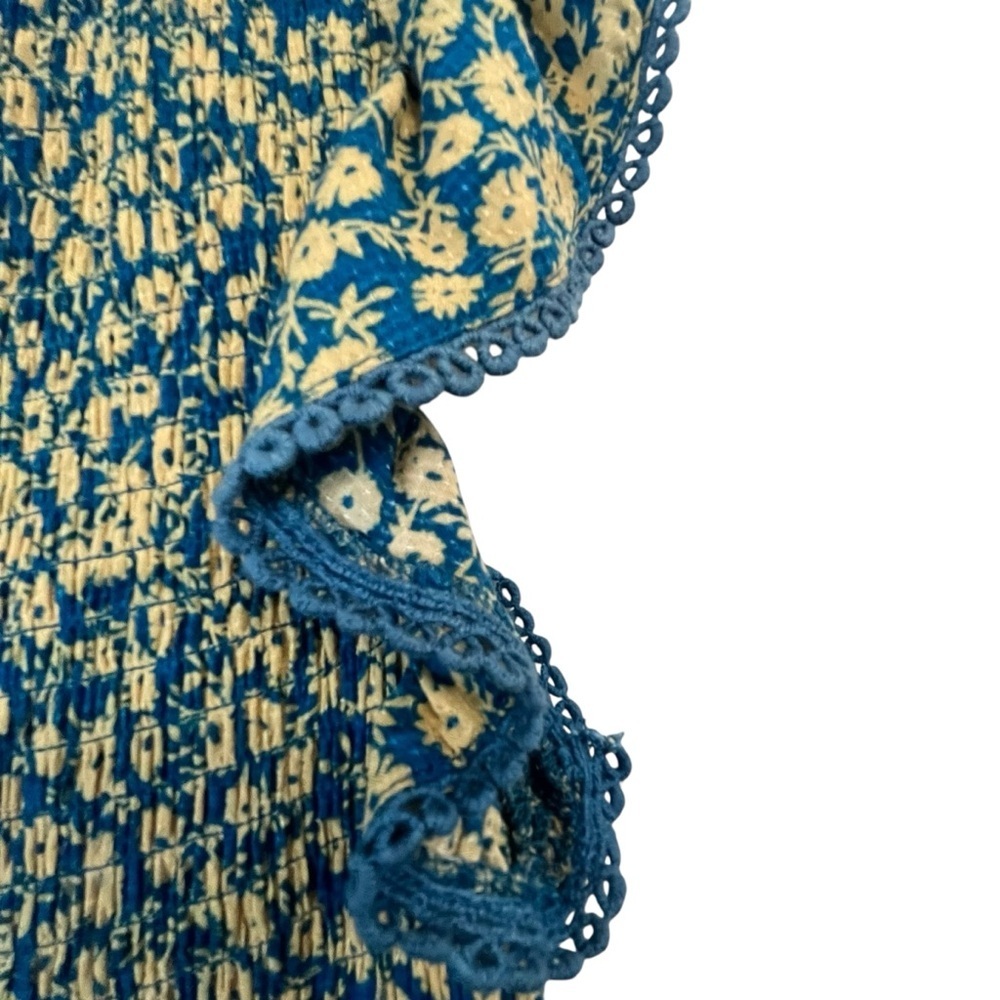 Lost + Wander Blossom Bloom Teal Gold Ditzy Floral Smocked Bodice Dress SZ XS - Picture 16 of 16